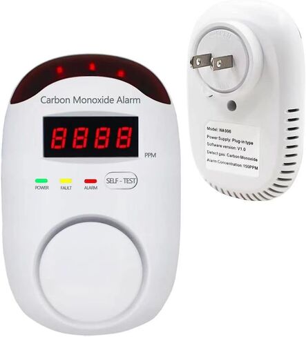 قم بتوصيل أجهزة كشف أول أكسيد الكربون، إنذار ثاني أكسيد الكربون على الحائط مع شاشة رقمية صوتية ومصابيح LED دقيقة وسهلة القراءة، إنذار مراقبة ثاني أكسيد الكربون Vzmcov وزر اختبار في الطابق السفلي للمنزل، المطبخ، المكتب، الفندق، غرفة النوم - قطعتان in Kuwait