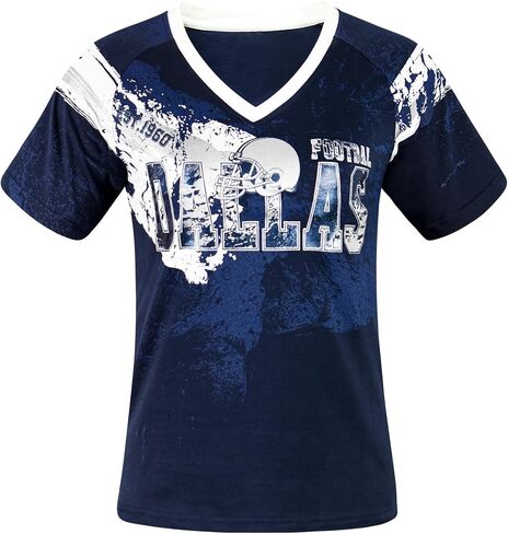 Womens City Football Fans Vintage Classical Sporty V Neck Tee Shirts - Navy & White in Saudi Arabia