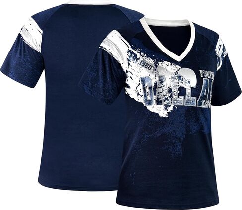 Womens City Football Fans Vintage Classical Sporty V Neck Tee Shirts - Navy & White in Saudi Arabia