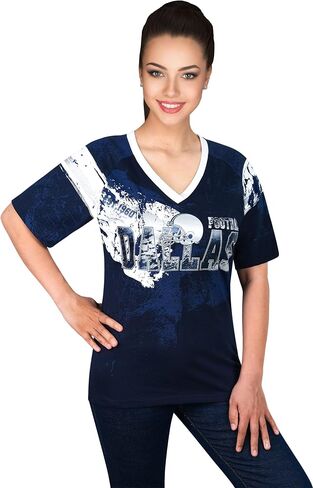 Womens City Football Fans Vintage Classical Sporty V Neck Tee Shirts - Navy & White in Saudi Arabia