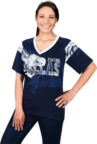 Womens City Football Fans Vintage Classical Sporty V Neck Tee Shirts - Navy & White in Saudi Arabia