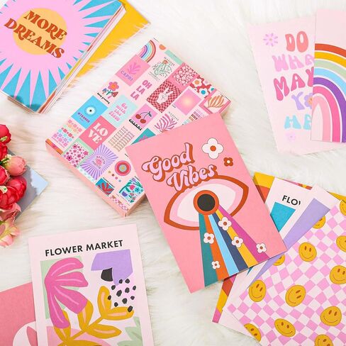 JarThenaAMCS Boho Groovy Wall Collage Kit Preppy صور مجمعة جمالية ملونة مع صندوق هيبي 4 × 6 بوصة مطبوعات ملصق لغرف النوم وغرف النوم مجموعة صور ديكور، 50 قطعة in Kuwait