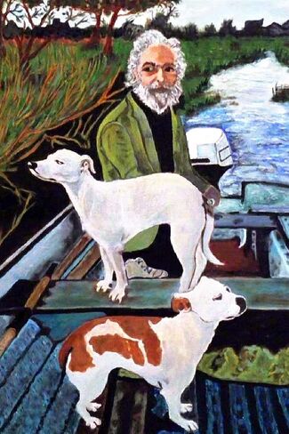 Man in Boat With Dogs Movie Painting Poster Motorboat On Water Film Cool Wall Art Print Poster 12x18 in Saudi Arabia