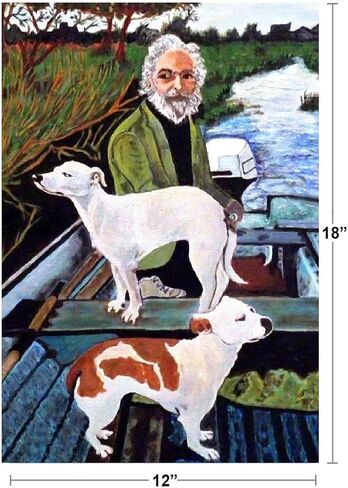 Man in Boat With Dogs Movie Painting Poster Motorboat On Water Film Cool Wall Art Print Poster 12x18 in Saudi Arabia