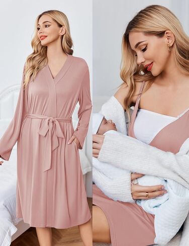 Ekouaer Nursing Nightgown and Maternity Robe Set Labor and Delivery Gown | Birthing Gown Robe for Hospital Delivery, Maternity Nursing Dress Breastfeeding Nightgown, V Neck Lace Postpartum Clothes in Saudi Arabia