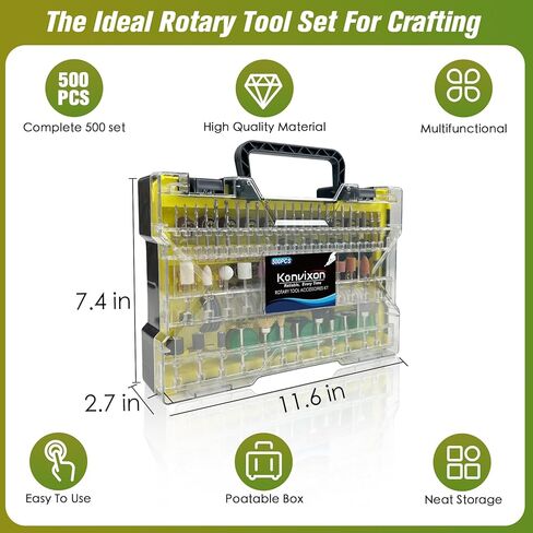مجموعة ملحقات الأدوات الدوارة، 500 قطعة من قطع الملحقات، سيقان بقطر 1/8 بوصة (3.2 مم)، رؤوس أدوات دوارة لسهولة القطع والصنفرة والطحن والنحت والتلميع والحفر والنقش in Kuwait