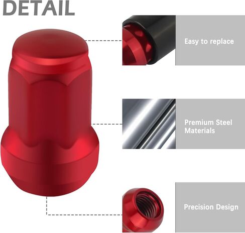 20PCS Lug Nuts Set Wheel Lug Nuts Replacement,M12x1.5 Lug Nuts with 7 Spline Lug Nut Key Secure Wheel,Wheel Lock Removal Kit Compatible with Chevrole,Ford,Toyota,Honda (Red) in Saudi Arabia