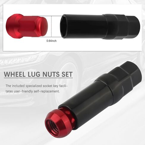 20PCS Lug Nuts Set Wheel Lug Nuts Replacement,M12x1.5 Lug Nuts with 7 Spline Lug Nut Key Secure Wheel,Wheel Lock Removal Kit Compatible with Chevrole,Ford,Toyota,Honda (Red) in Saudi Arabia