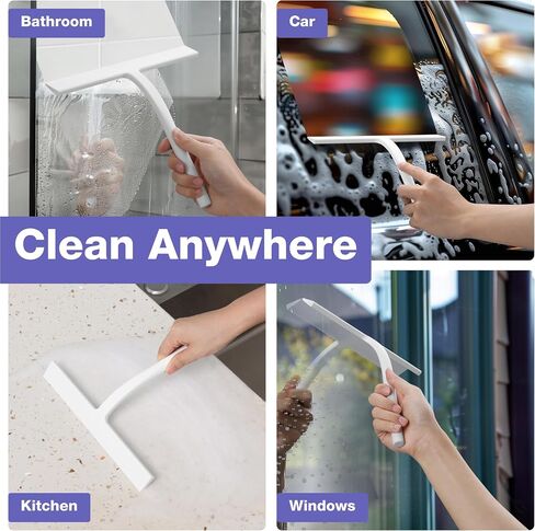 Kincmax All-Purpose Shower Squeegee - Stainless Steel Silicone Bath Squeegee - Window Shower Door Squeegee for Shower Glass Doors with Hook - Bathroom Shower Kitchen - Medium White in Saudi Arabia