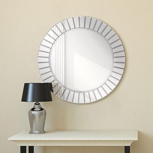 مرآة حائط دائرية مشطوفة حديثة من Empire Art Direct للزينة والحمام، إطار خشبي صلب، مركز مشطوف 0.75 بوصة، جاهز للتعليق، 32 بوصة × 32 بوصة، شفاف in Saudi Arabia