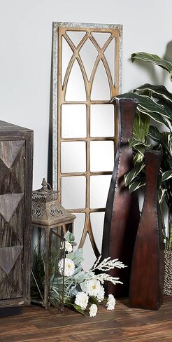 Deco 79 Wood Room Wall Mirror Window Pane Inspired Entryway Mirror, Wall Mounted Mirror 15" x 1" x 52", Brown in Saudi Arabia