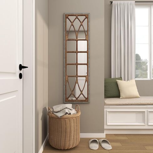 Deco 79 Wood Room Wall Mirror Window Pane Inspired Entryway Mirror, Wall Mounted Mirror 15" x 1" x 52", Brown in Saudi Arabia