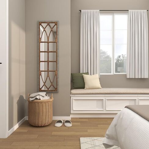 Deco 79 Wood Room Wall Mirror Window Pane Inspired Entryway Mirror, Wall Mounted Mirror 15" x 1" x 52", Brown in Saudi Arabia