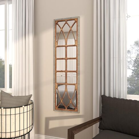 Deco 79 Wood Room Wall Mirror Window Pane Inspired Entryway Mirror, Wall Mounted Mirror 15" x 1" x 52", Brown in Saudi Arabia