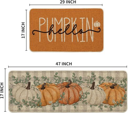 Artoid Mode Orange Buffalo Plaid Hello Pumpkin Eucalyptus Fall المطبخ الحصير مجموعة من 2، ديكور المنزل سجاد المطبخ منخفضة المستوى للأرضية - 17x29 و17x47 بوصة in Kuwait