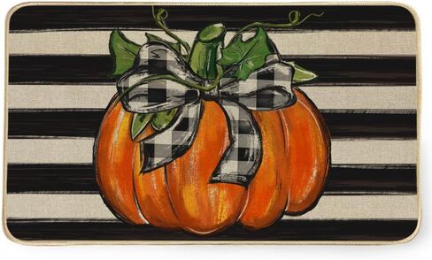 GEEORY Fall Door Mat, 17x29 Inch Pumpkin Stripe Bowknot Door Mats Decorative Thanksgiving Farmhouse Home Floor Rug, Indooor & Outdoor Entrance Decor (Striped) GK058 in Kuwait