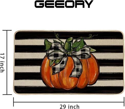 GEEORY Fall Door Mat, 17x29 Inch Pumpkin Stripe Bowknot Door Mats Decorative Thanksgiving Farmhouse Home Floor Rug, Indooor & Outdoor Entrance Decor (Striped) GK058 in Kuwait