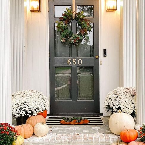 GEEORY Fall Door Mat, 17x29 Inch Pumpkin Stripe Bowknot Door Mats Decorative Thanksgiving Farmhouse Home Floor Rug, Indooor & Outdoor Entrance Decor (Striped) GK058 in Kuwait