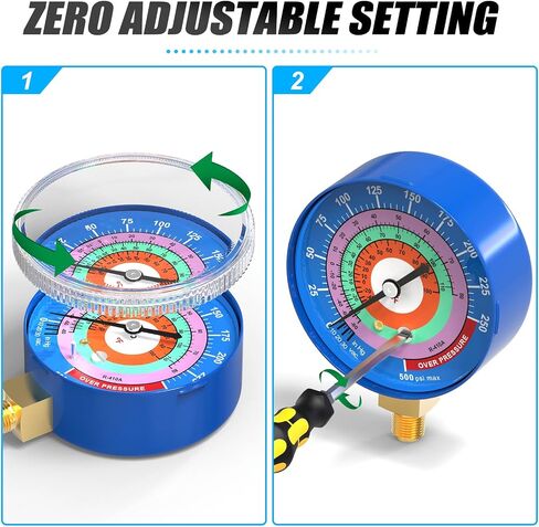 MEANLIN MEASURE Refrigeration Pressure Gauge, 1/8"NPT, 0-800Psi, 2-3/4" Dial, R-404A, R-22, R-410A, Degree F, with 1/8" x 1/4" NPT and 1/8" x 3/8" NPT Hex Bushing, Red Dial, Lower Mount in Saudi Arabia