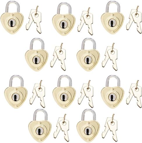 10 قطع قفل صغير على شكل حب قديم، مجموعة من 10 أقفال معدنية صغيرة عتيقة على شكل قلب، أقفال لطيفة مع مفاتيح للديكور in Kuwait