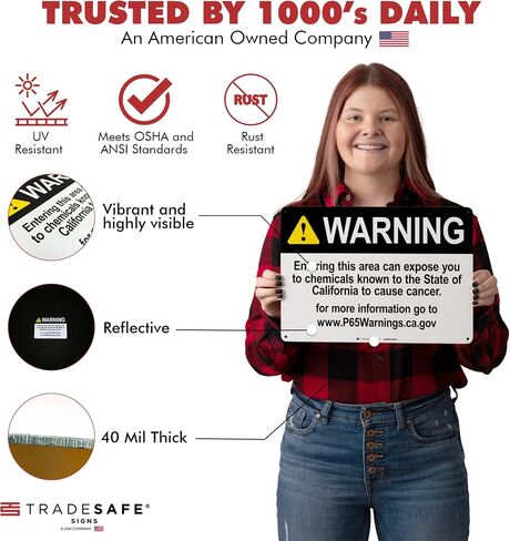 TRADESAFE Prop 65 Cancer and Reproductive Harm Warning Signs, Quick Install Aluminum Safety Sign, Light Reflective, UV-Resistant, Waterproof Signs for Business, 14" X 10" Proposition 65 Sign in Kuwait