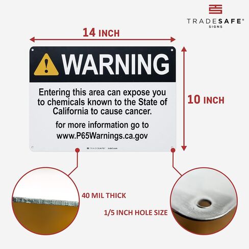 TRADESAFE Prop 65 Cancer and Reproductive Harm Warning Signs, Quick Install Aluminum Safety Sign, Light Reflective, UV-Resistant, Waterproof Signs for Business, 14" X 10" Proposition 65 Sign in Kuwait