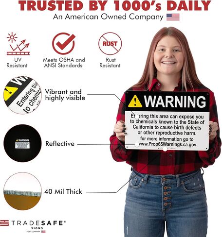 TRADESAFE Prop 65 Cancer and Reproductive Harm Warning Signs, Quick Install Aluminum Safety Sign, Light Reflective, UV-Resistant, Waterproof Signs for Business, 14" X 10" Proposition 65 Sign in Kuwait