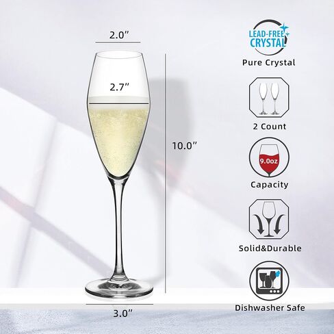 Champagne Flutes, Set of 2 Crystal Champagne Glasses, 9 OZ Prosecco Glasses, Housewarming/Wedding Gifts in Saudi Arabia
