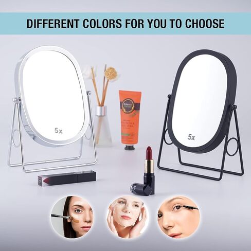 JOYOEIKON 5X Magnifying Makeup Mirror Table Mirror with Stand Countertop Mirror 2 Sided with Magnification 360° Rotation Vanity Cosmetic Mirror (Black) in Saudi Arabia