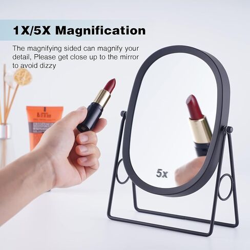 JOYOEIKON 5X Magnifying Makeup Mirror Table Mirror with Stand Countertop Mirror 2 Sided with Magnification 360° Rotation Vanity Cosmetic Mirror (Black) in Saudi Arabia
