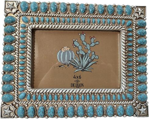 De Leon Collections 14250 Star Vintage Ornate Turquoise and Silver Tone 8.75 Inch Polyresin and Glass Western Southwest Decorative Home Décor Picture Photo Frame Holds a 4 x 6 Inch Photo in Saudi Arabia
