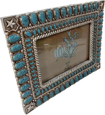 De Leon Collections 14250 Star Vintage Ornate Turquoise and Silver Tone 8.75 Inch Polyresin and Glass Western Southwest Decorative Home Décor Picture Photo Frame Holds a 4 x 6 Inch Photo in Saudi Arabia