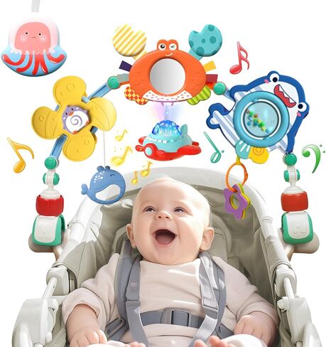 Musical Baby Stroller Arch Toys, Travel Car Seat Toys, Baby Play Arch Crib Accessory Toys, Mobile for Bassinet, Pram Activity Arch Bar Toys for Babies Infants in Kuwait