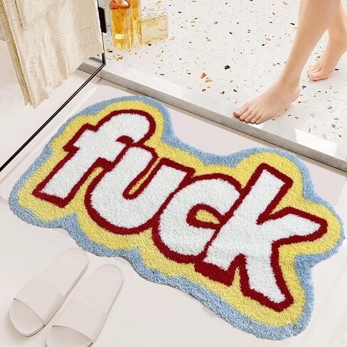 UKELER Funny FUK Bathroom Rug Soft Microfiber Bathroom Floor Mat Non-Slip Machine Washable Bath Rug for Shower 35.4''x23.6'' in Saudi Arabia