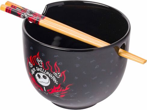 Silver Buffalo Disney Nightmare Before Christmas Jack Skellington Ceramic Ramen Noodle Rice Bowl with Chopsticks, Microwave Safe, 20 Ounces in Saudi Arabia