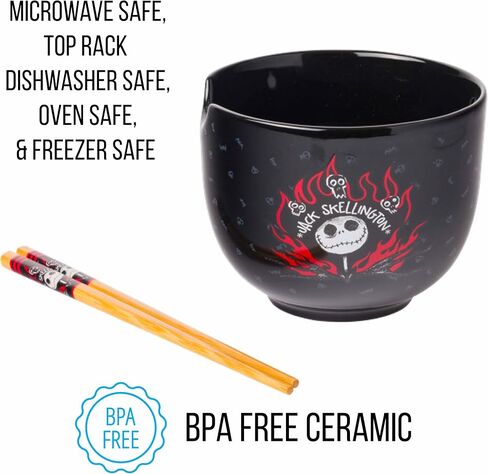 Silver Buffalo Disney Nightmare Before Christmas Jack Skellington Ceramic Ramen Noodle Rice Bowl with Chopsticks, Microwave Safe, 20 Ounces in Saudi Arabia