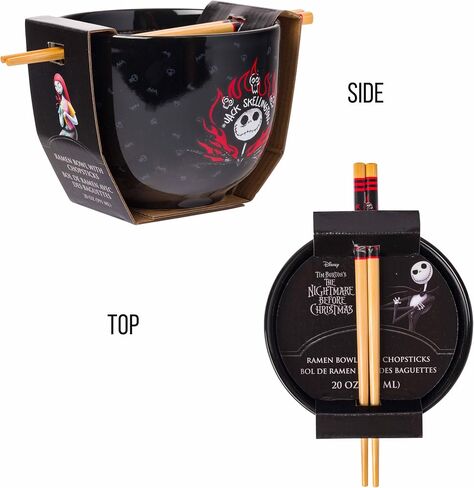 Silver Buffalo Disney Nightmare Before Christmas Jack Skellington Ceramic Ramen Noodle Rice Bowl with Chopsticks, Microwave Safe, 20 Ounces in Saudi Arabia