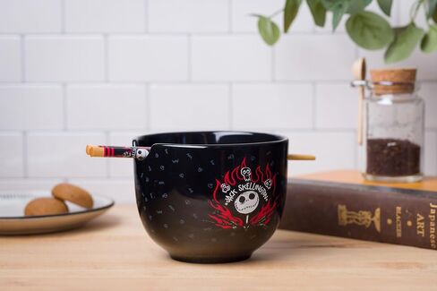 Silver Buffalo Disney Nightmare Before Christmas Jack Skellington Ceramic Ramen Noodle Rice Bowl with Chopsticks, Microwave Safe, 20 Ounces in Saudi Arabia