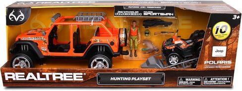 NKOK Realtree 1/18 Scale Free-Wheel Playsets 10-PC Set, RT Ram 1500 Rebel Polaris Sportsman on Trailer & Accessories playset (Game Hoist, Roof Rack, Roll Bar, Hunter, Helmet, Dog, Rifle, Rifle Case) in Kuwait