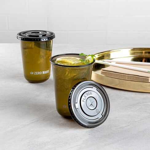 LIDS ONLY: Zero Waste 3.5 x 3.5 Inch Plastic Lids, 100 Disposable Flat Lids - Cups Sold Separately, Commercially Compostable, Black PLA Plastic Lids, Fits 12,16, And 24 Ounce Cups - Restaurantware in Saudi Arabia
