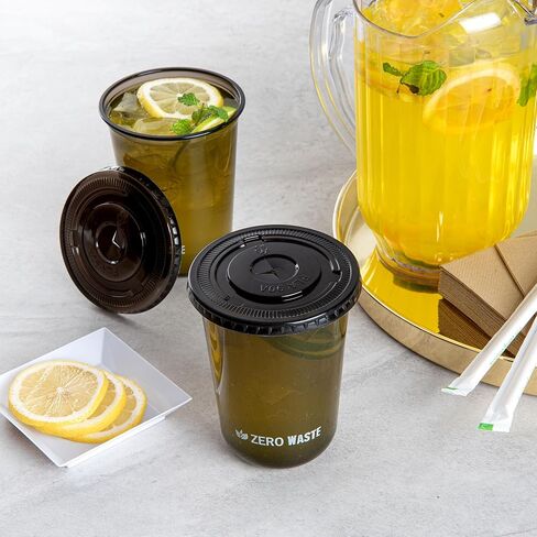 LIDS ONLY: Zero Waste 3.5 x 3.5 Inch Plastic Lids, 100 Disposable Flat Lids - Cups Sold Separately, Commercially Compostable, Black PLA Plastic Lids, Fits 12,16, And 24 Ounce Cups - Restaurantware in Saudi Arabia