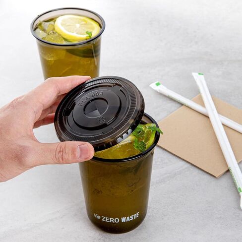 LIDS ONLY: Zero Waste 3.5 x 3.5 Inch Plastic Lids, 100 Disposable Flat Lids - Cups Sold Separately, Commercially Compostable, Black PLA Plastic Lids, Fits 12,16, And 24 Ounce Cups - Restaurantware in Saudi Arabia