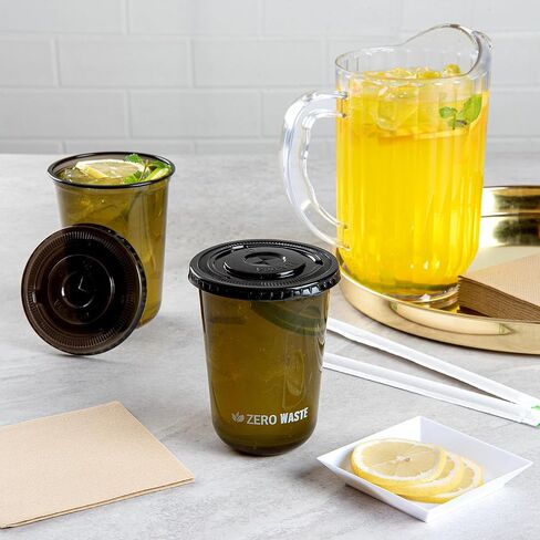 LIDS ONLY: Zero Waste 3.5 x 3.5 Inch Plastic Lids, 100 Disposable Flat Lids - Cups Sold Separately, Commercially Compostable, Black PLA Plastic Lids, Fits 12,16, And 24 Ounce Cups - Restaurantware in Saudi Arabia