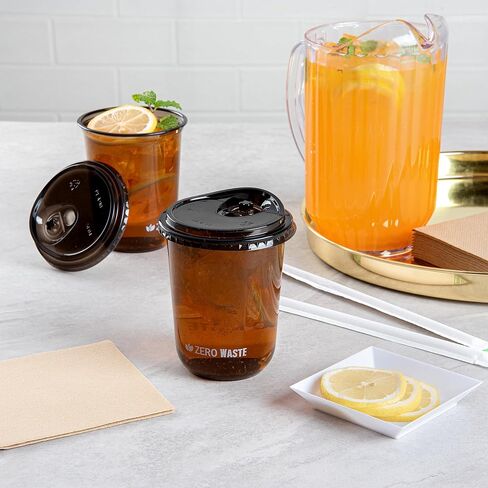 LIDS ONLY: Zero Waste 3.5 x 3.5 Inch Plastic Lids, 100 Disposable Flat Lids - Cups Sold Separately, Commercially Compostable, Black PLA Plastic Lids, Fits 12,16, And 24 Ounce Cups - Restaurantware in Saudi Arabia