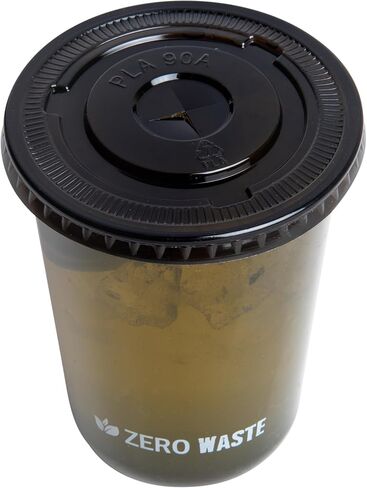 LIDS ONLY: Zero Waste 3.5 x 3.5 Inch Plastic Lids, 100 Disposable Flat Lids - Cups Sold Separately, Commercially Compostable, Black PLA Plastic Lids, Fits 12,16, And 24 Ounce Cups - Restaurantware in Saudi Arabia