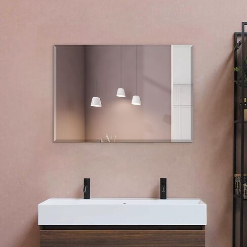 Fab Glass ومرآة مستطيلة بدون إطار مثبتة على الحائط دعامة أمان - مرآة حافة مشطوفة مقاس 1 بوصة لغرفة الزينة والحمام وغرفة النوم وغرفة المعيشة، مقاس 76.2 سم × 101.6 سم، شفافة in Kuwait