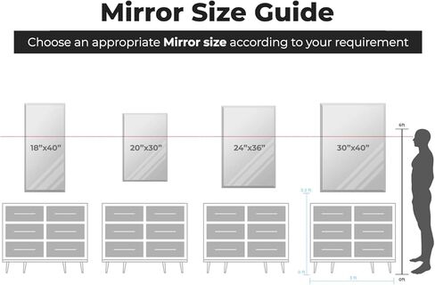 Fab Glass ومرآة مستطيلة بدون إطار مثبتة على الحائط دعامة أمان - مرآة حافة مشطوفة مقاس 1 بوصة لغرفة الزينة والحمام وغرفة النوم وغرفة المعيشة، مقاس 76.2 سم × 101.6 سم، شفافة in Kuwait