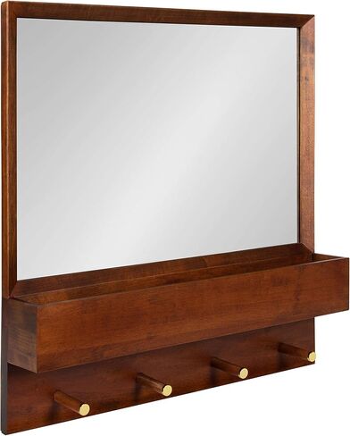Kate and Laurel Hinter Mid-Century Framed Wall Mirror with Pocket Shelf, 24 x 24, Walnut Brown, Organizing Mail Holder and Wall Hooks in Saudi Arabia