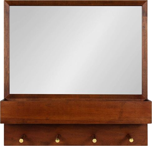 Kate and Laurel Hinter Mid-Century Framed Wall Mirror with Pocket Shelf, 24 x 24, Walnut Brown, Organizing Mail Holder and Wall Hooks in Saudi Arabia