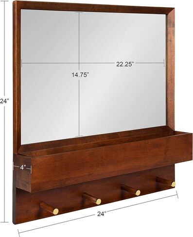 Kate and Laurel Hinter Mid-Century Framed Wall Mirror with Pocket Shelf, 24 x 24, Walnut Brown, Organizing Mail Holder and Wall Hooks in Saudi Arabia
